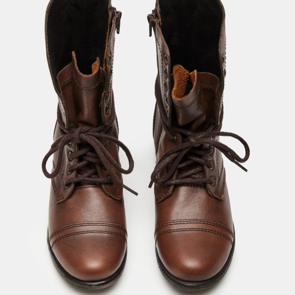 Steve Madden Troopa Brown Leather Combat Boot - Picture 5 of 6